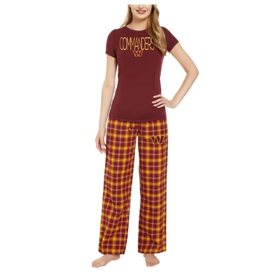Concepts Sport Women's  Burgundy, Gold Washington Commanders Arctic T-shirt And Flannel Pants Sleep S In Burgundy,gold