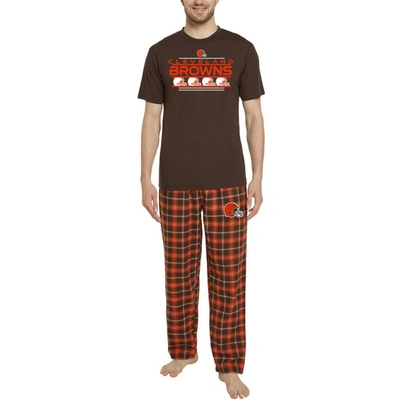 Concepts Sport Men's  Brown, Orange Cleveland Browns Arcticâ T-shirt And Flannel Pants Sleep Set In Brown,orange