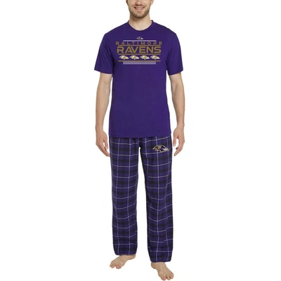 Concepts Sport Men's  Purple, Black Baltimore Ravens Arcticâ T-shirt And Flannel Pants Sleep Set In Purple,black