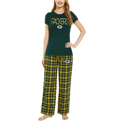 Concepts Sport Women's  Green, Gold Green Bay Packers Arcticâ T-shirt And Flannel Pants Sleep Set In Green,gold