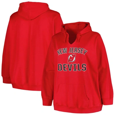 Profile Red New Jersey Devils Plus Size Arch Over Logo Pullover Hoodie