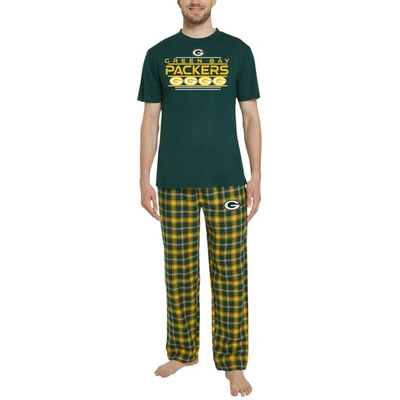 Concepts Sport Men's  Green, Gold Green Bay Packers Arcticâ T-shirt And Flannel Pants Sleep Set In Green,gold
