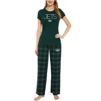 Concepts Sport Women's  Green, Black New York Jets Arctic T-shirt And Flannel Pants Sleep Set In Green,black