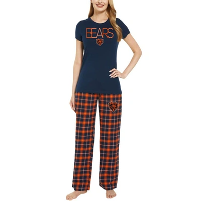 Concepts Sport Women's  Navy, Orange Chicago Bears Arcticâ T-shirt And Flannel Pants Sleep Set In Navy,orange