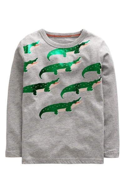 Mini Boden Kids' Foiled Crocodile Cotton T-shirt In Grey Marl Crocodile