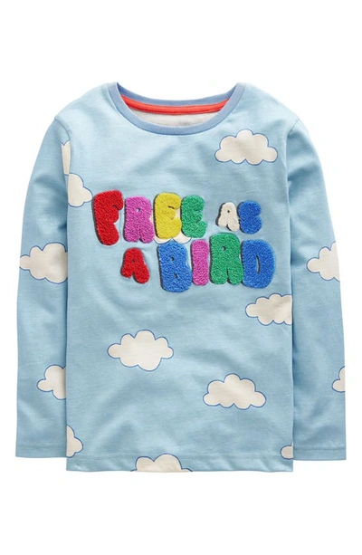 Mini Boden Kids' Chenille Lettering Cloud Print Cotton T-shirt In Free As A Bird