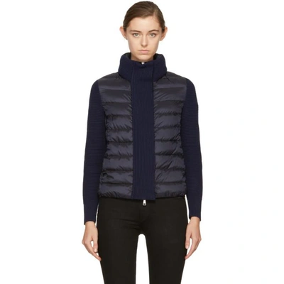 Moncler Black And Navy Down Knit Jacket In *778 Navy
