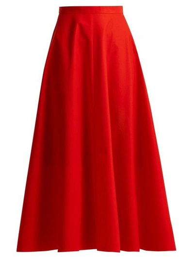 Delpozo Poplin Midi Skirt In Red