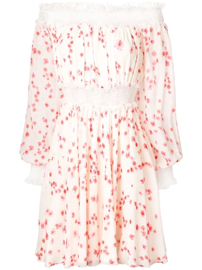 Giambattista Valli Petal-print Silk-chiffon Off-the-shoulder Dress In Pink