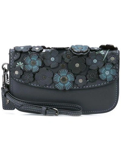 Coach Tea Rose Appliqué Clutch - Blue