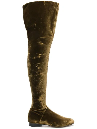 Alberta Ferretti Velvet Over The Knee Boots In Brown