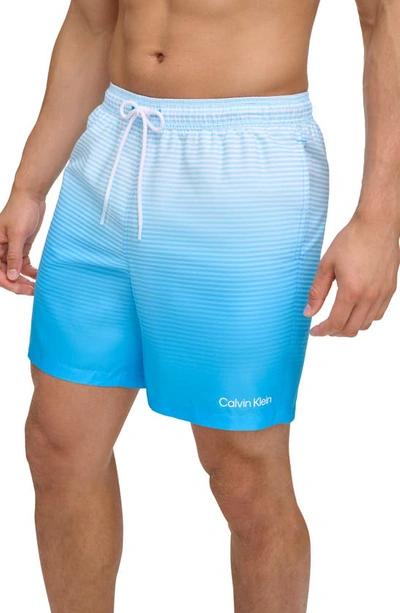 Calvin Klein Core Volley Gradient Stripe Swim Trunks In Light Blue