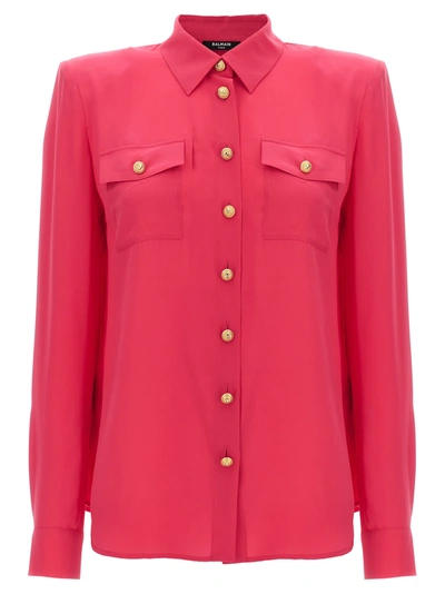 Balmain Logo Button Shirt Shirt, Blouse In Pink