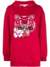 Kenzo Embroidered Hibiscus Tiger Hoodie In Red