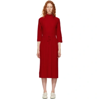 Apc Vivianne Ribbed Merino-wool Midi Dress In Red