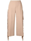 Msgm Fringed Cropped Trousers In Neutrals