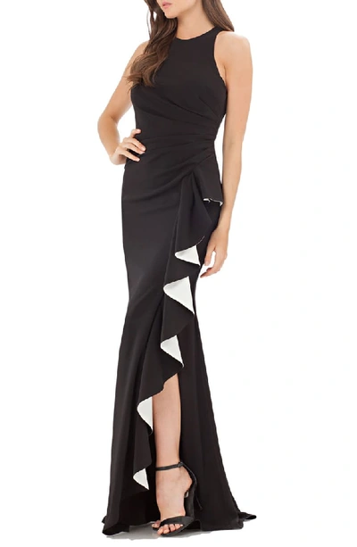 Carmen Marc Valvo Couture Infusion Ruffle Gown In Black/white