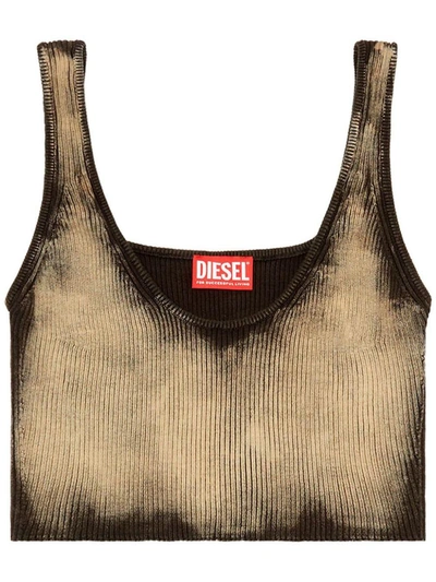 Diesel M-deidra Bleached-effect Crop Top In Beige