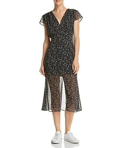 The East Order Printed Button-front Illusion-hem Midi Dress In Black Popcorn Floral