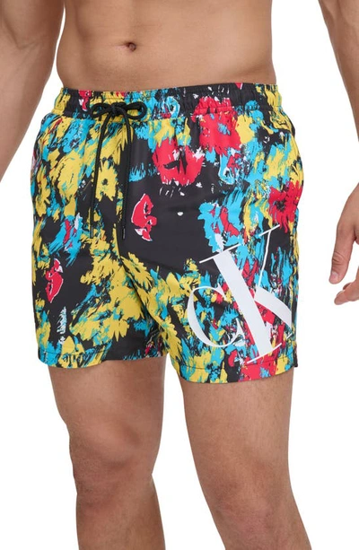 Calvin Klein Ck Outline Repreve® Recycled Polyester Swim Trunks In Floral