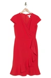 London Times Ruffle Faux Wrap Dress In Poppy Red