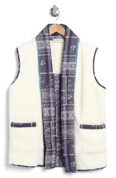 Lucky Brand Oversize Quilted Fleece Vest In Antique White Multi