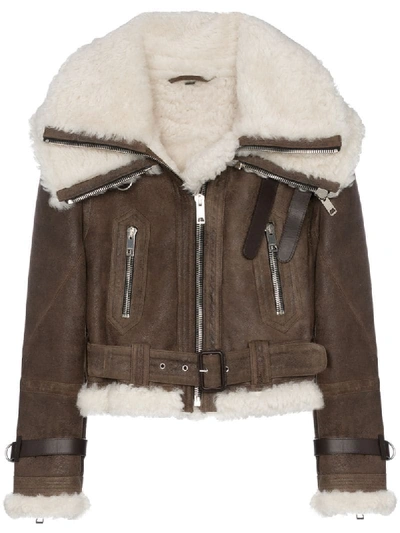 Burberry Shearling-trimmed Textured-leather Jacket In Brown