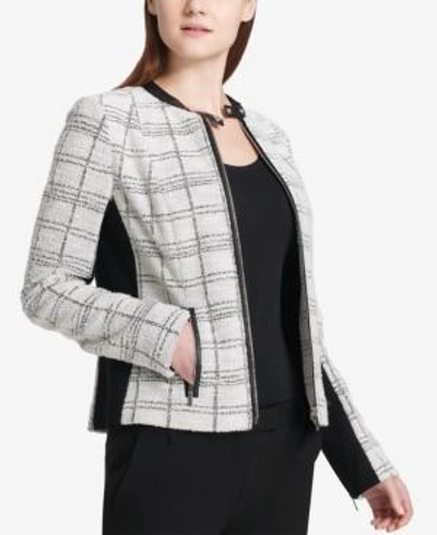 Calvin Klein Mixed Media Cropped Jacket In Metlc Tweed