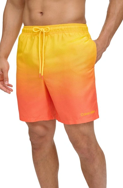 Calvin Klein Volley Core Gradient Dot Swim Trunks In Hot Coral