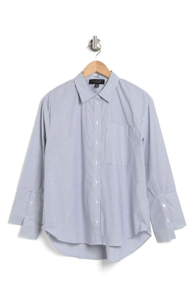 Laundry By Shelli Segal Long Sleeve Cotton Poplin Button-up Shirt In Navy/ White Stripe