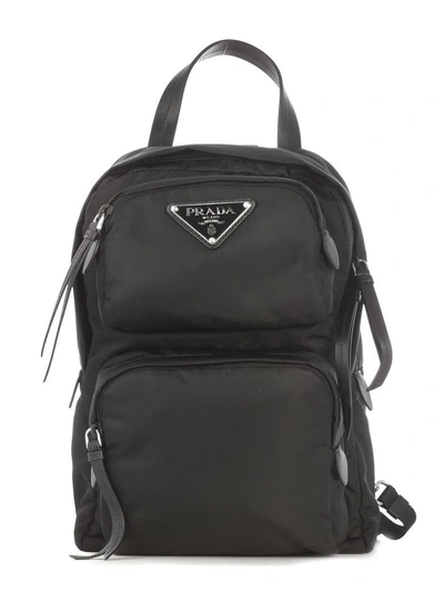 Prada One Strap Double Pocket Backpack In Fblack