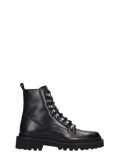 Balmain Black Leather Combat Boots In Nero