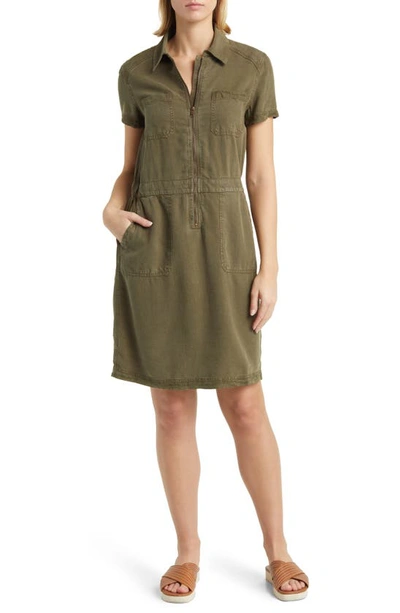 Caslon Utility Short Sleeve Zip Front Shirtdress In Olive Sarma