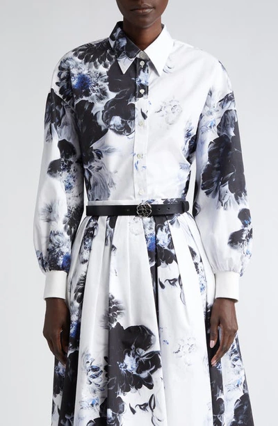 Alexander Mcqueen Floral Cocoon Sleeve Button-up Shirt In Ink