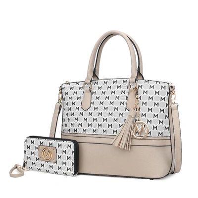 Mkf Collection By Mia K Saylor Circular M Emblem Print Women's Tote Bag With Matching Wristlet Wallet - 2 Pieces In Grey