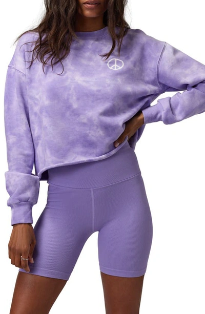 Spiritual Gangster Mazzy Peace Crop Sweatshirt In Cool Violet Crystal Dye
