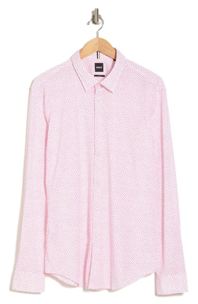 Hugo Boss Roan Slim Fit Geo Stretch Nylon Button-up Shirt In Bright Red