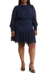 By Design Rina Lace Long Sleeve Dress In Navy Blazer