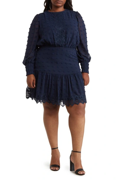 By Design Rina Lace Long Sleeve Dress In Blue