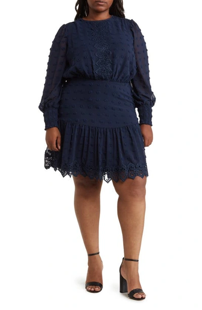 By Design Rina Lace Long Sleeve Dress In Navy Blazer