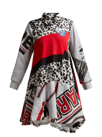 Koché Graphic-print Cotton-blend Dress In Natural Leopard/red/black