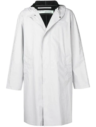 Off-white Oversized Hooded Raincoat In Gray/white