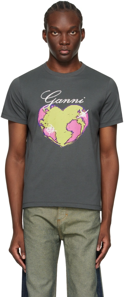 Ganni 'heart' Grey Cotton T-shirt