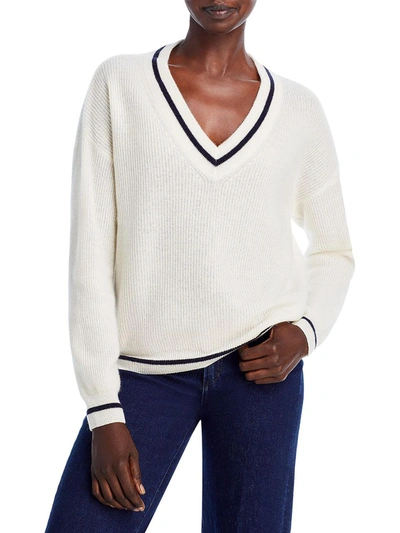 Private Label Womens Cashmere Varsity Stripe V-neck Sweater In Multi