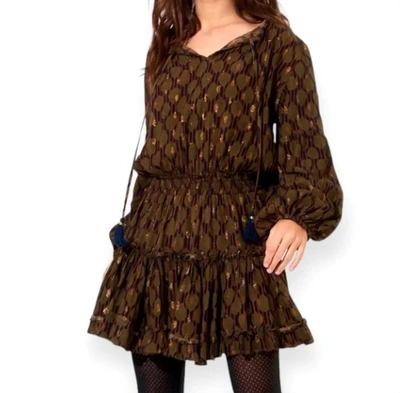 Oliphant Fig Smocked Dress In Olive Multi In Green