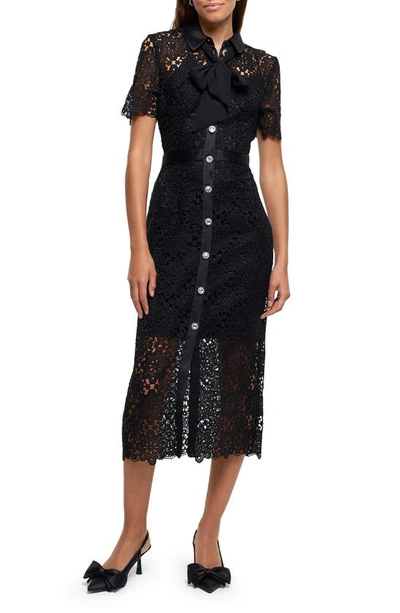 River Island Floral Lace Midi Dress In Black