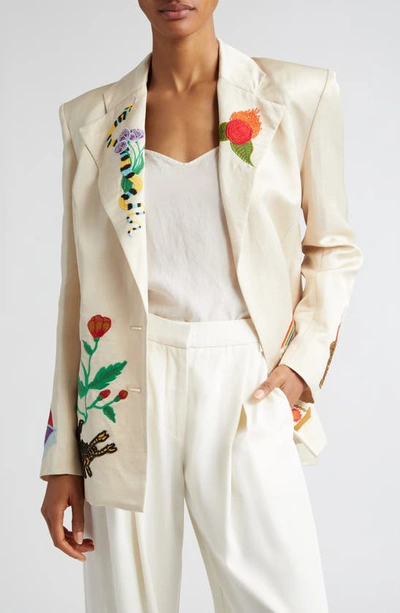 Alemais Zelda Embroidered Linen Blend Blazer In Champagne