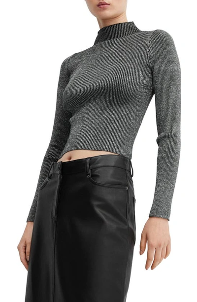 Mango Metallic Rib Mock Neck Sweater In Black