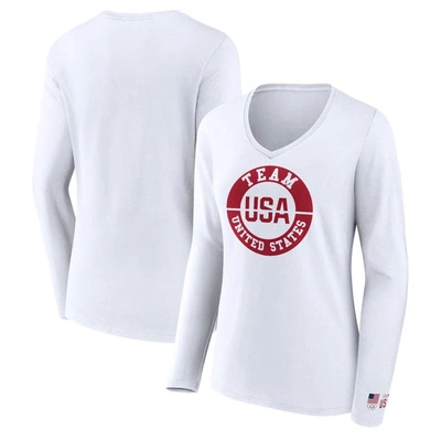 Fanatics Branded White Team Usa Unity Emblem Long Sleeve V-neck T-shirt