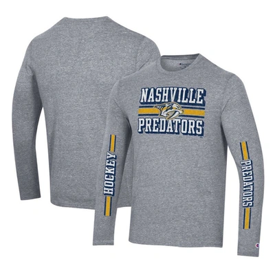 Champion Heather Gray Nashville Predators Tri-blend Dual-stripe Long Sleeve T-shirt
